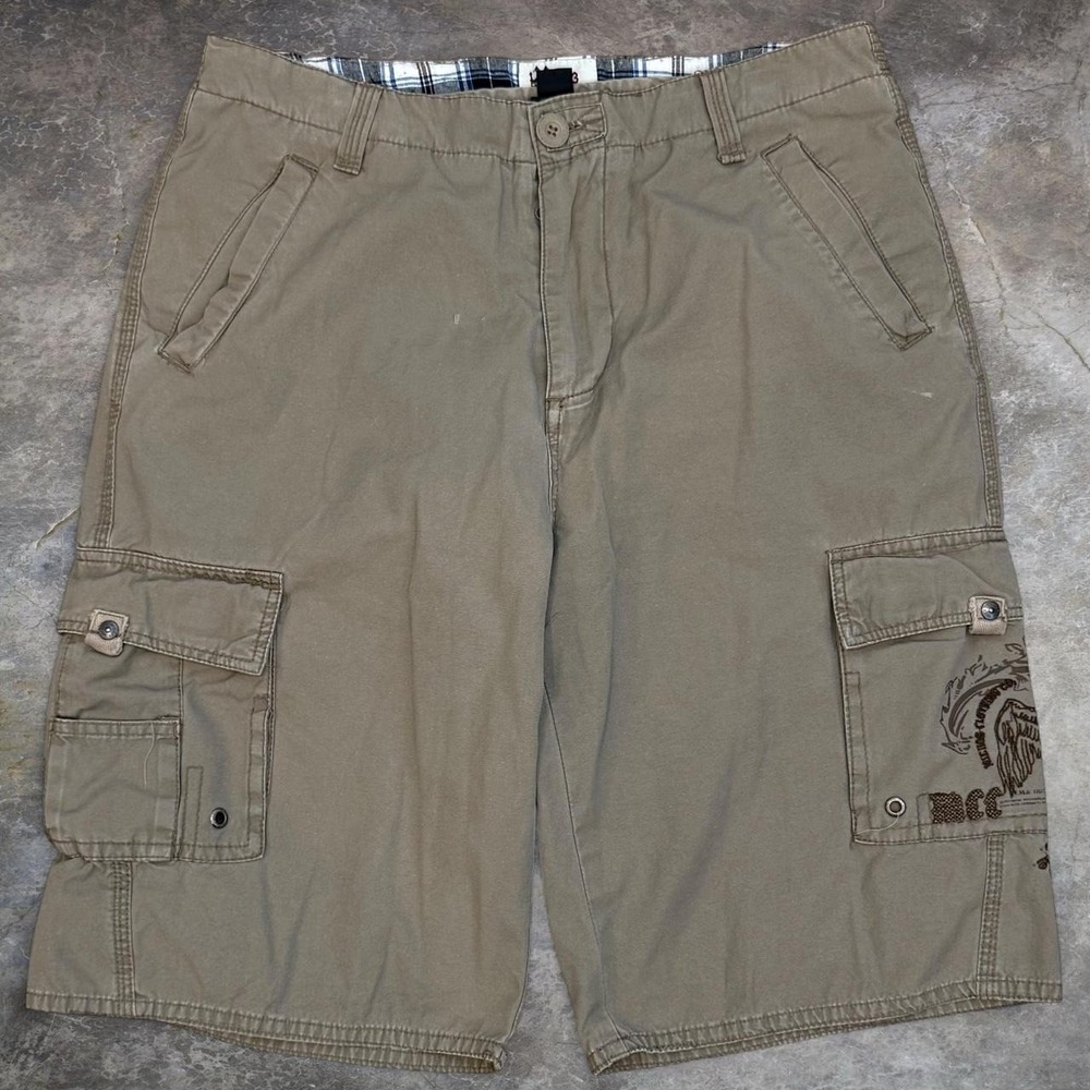 Vintage Micros Embroidered Brown Cargo Shorts Mens 33x11.5 Skater Grunge 90s Y2K